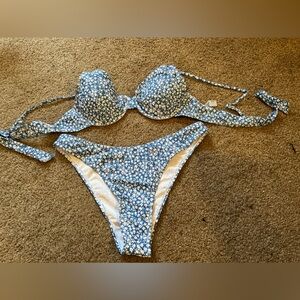 Blue floral bikini swimsuit